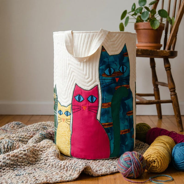 Cat Lover Home Decor, Cute Pet Room Storage Quilted Laundry Basket QH02