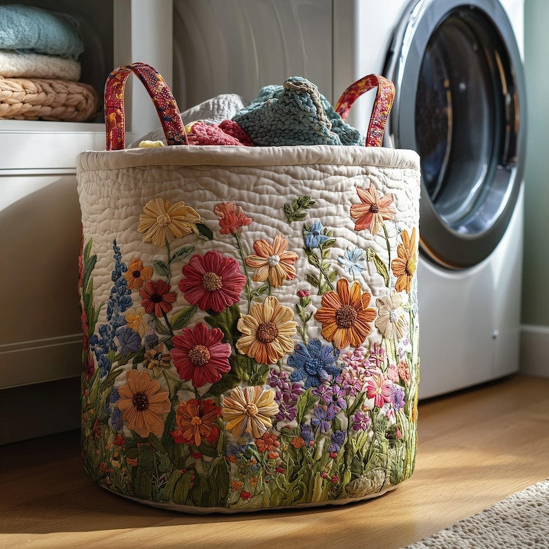 Floral Field, Garden Storage Hamper Quilted Laundry Basket QH07