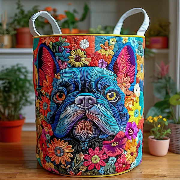Floral Fiesta Frenchie Quilted Laundry Basket QH10