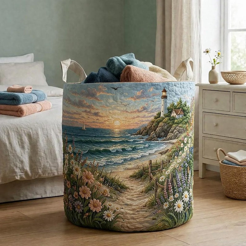 Coastal Beach Quilted Laundry Basket QH13
