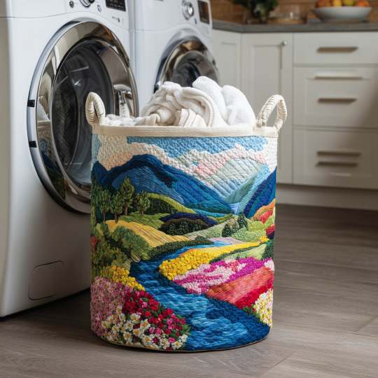 Flower Meadow Quilted Laundry Basket QH16