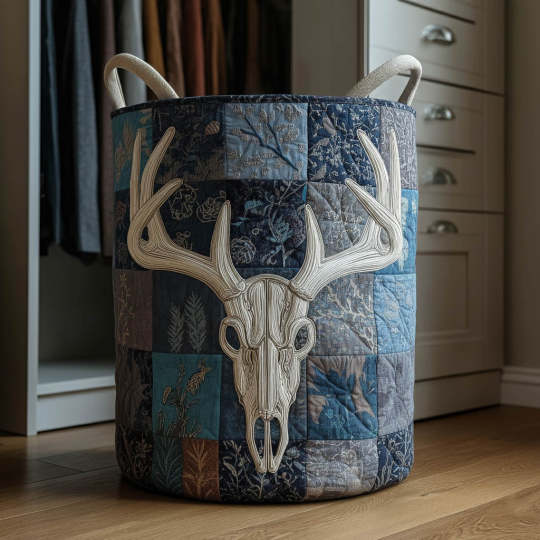 Blue Antlers Quilted Laundry Basket QH19