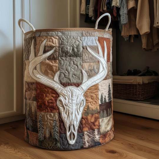 Rustic Antler Quilted Laundry Basket QH21