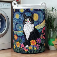 Cat Under Starry Night Quilted Laundry Basket QH24