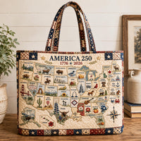 Patriotic USA Map, Vintage State Map Travel Tote Quilted Tote Bag QH01
