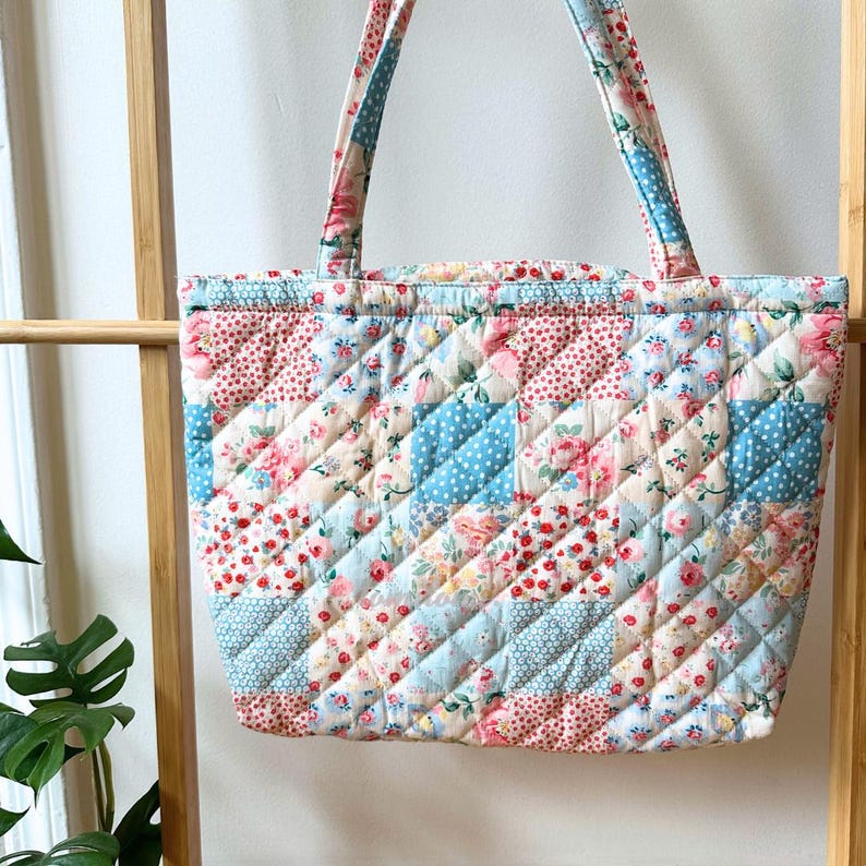 Shabby Chic Handmade Market Bag, Gift for Her Quilted Tote Bag QH02