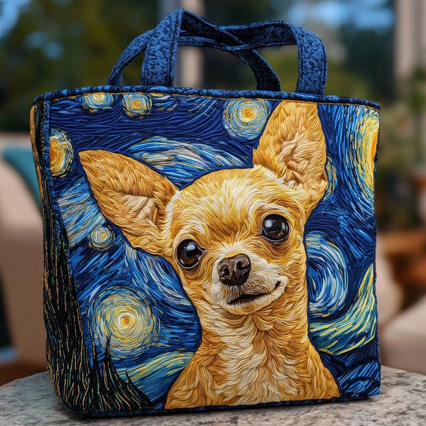 Personalized Chihuahua, Van Gogh Inspired Starry Night Handbag Quilted Tote Bag QH13