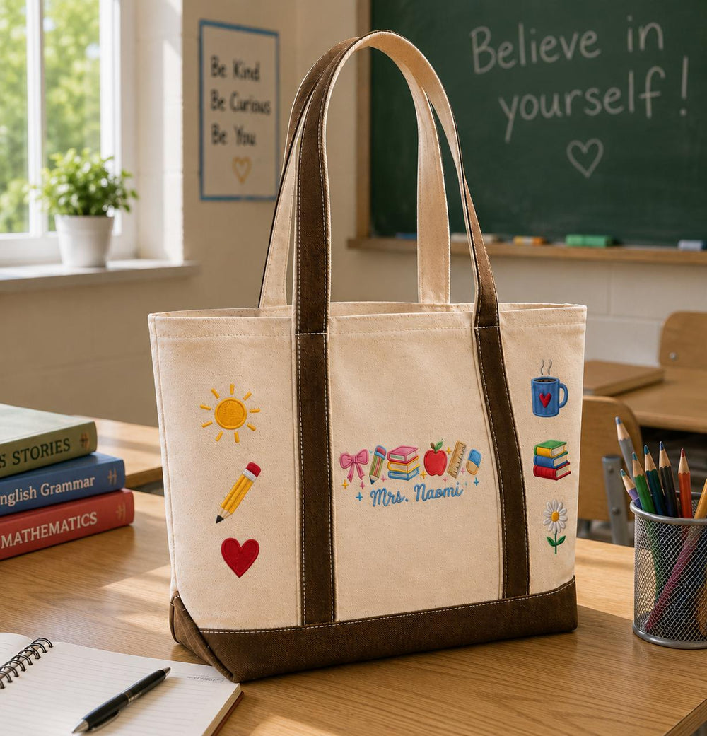 Cute School Icons Embroidary Tote Bag TG10
