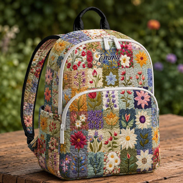 Personalized Floral Patchwork Quilted Backpack TG06