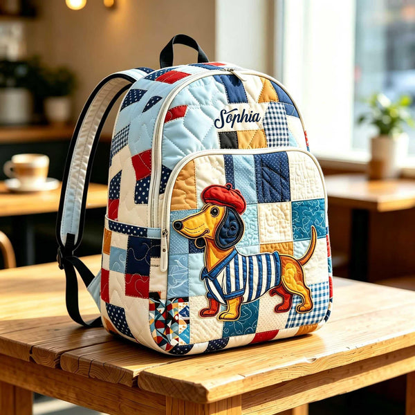 Cute Dachshund Personalized Quilted Backpack TG47