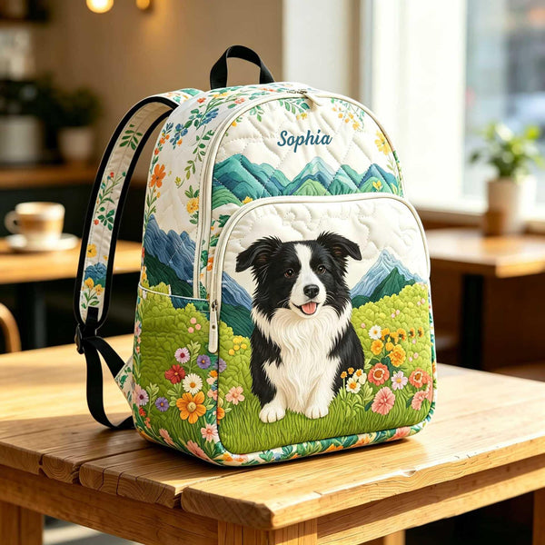 Border Collie Personalized Quilted Backpack TG48