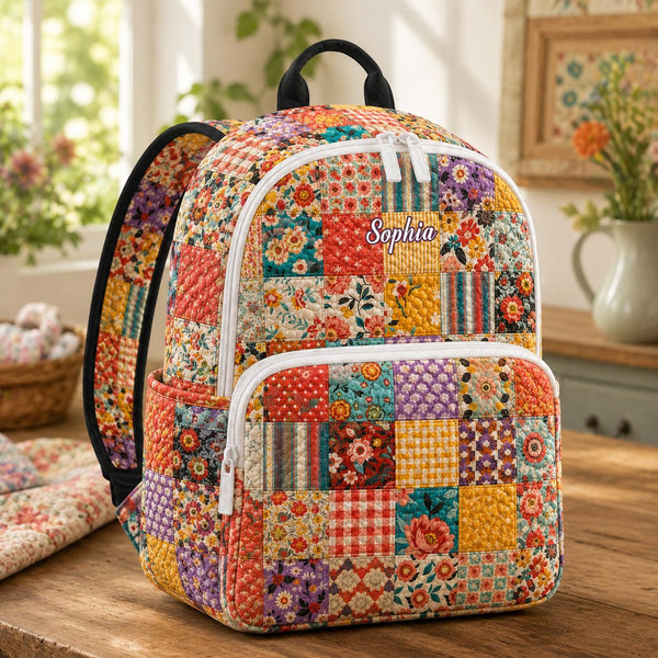 Cottagecore Patchwork Personalized Quilted Backpack TG51