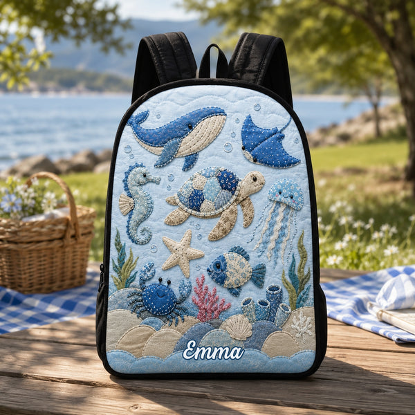 Under the Sea Personalized Quilted Backpack With Black Strap TG07