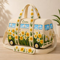 Custom Name Daffodil Camper Van Quilted Travel Bag TG19