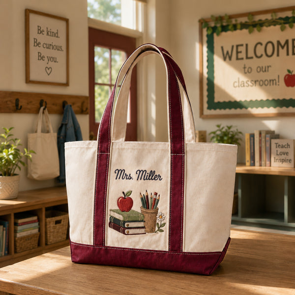 Custom Teacher Embroidary Tote Bag TN05