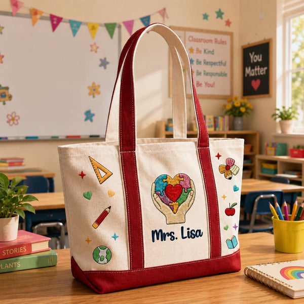 Custom School Icons Canvas Embroidary Tote Bag TN06
