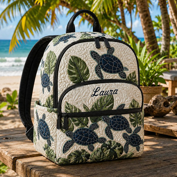 Sea Turtle Personalized Quilted Backpack With Three Zippers TN21
