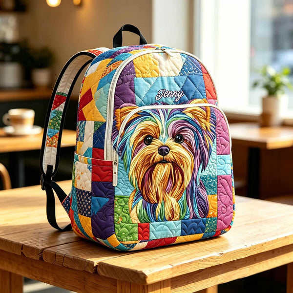 Vibrant Yorkie Personalized Quilted Backpack TN36