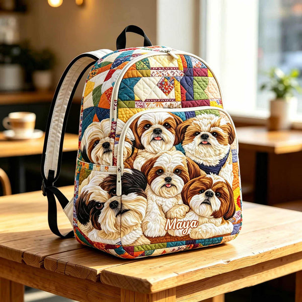 Shih Tzu Patchwork Personalized Quilted Backpack TN39