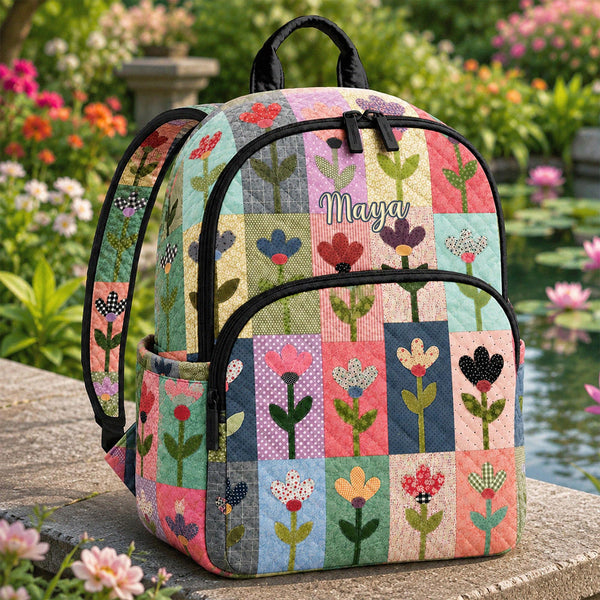 Floral Patchwork Personalized Quilted Backpack TN49