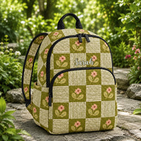 Green Patchwork Daisy Personalized Quilted Backpack TN50