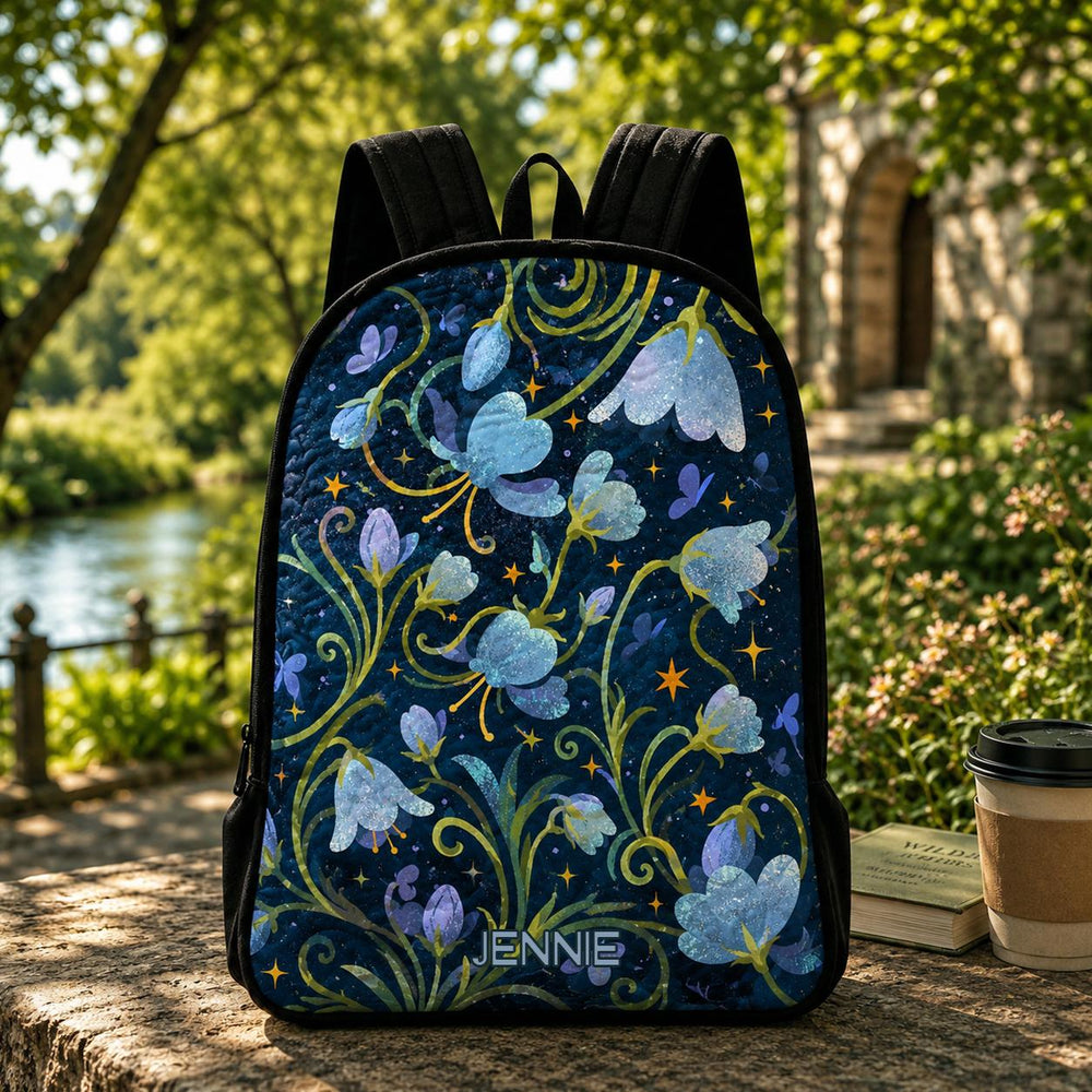 Bluebell Starry Night Personalized Quilted Backpack With Black Strap TN04