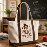 Personalized Teacher Embroidary Tote Bag TP01