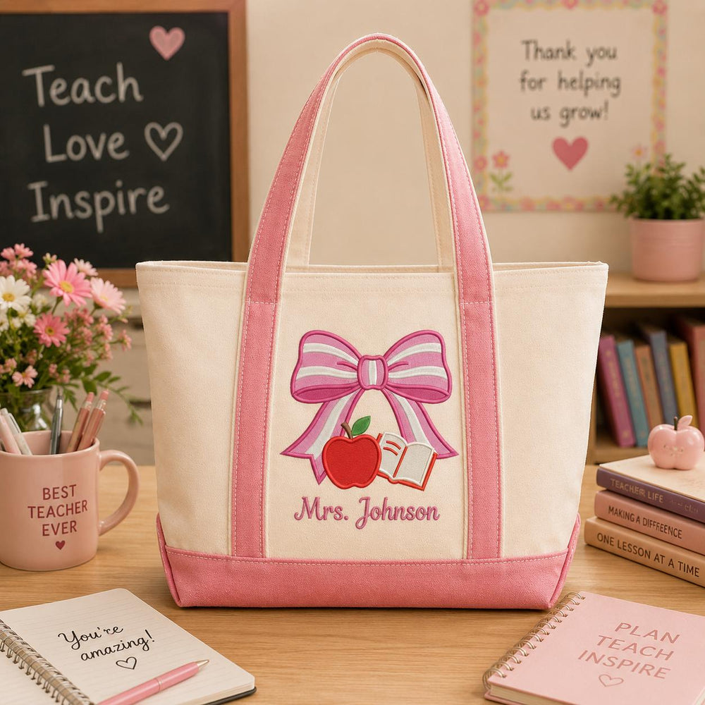Custom Teacher Canvas Embroidary Tote Bag TP03