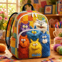 Vibrant Patchwork Fluffy Cat Personalized Quilted Backpack TP19