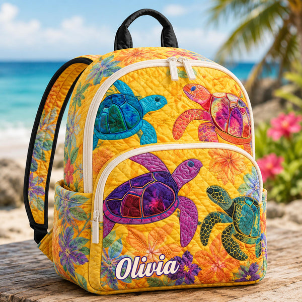 Yellow Tropical Turtle Personalized Quilted Backpack TP26