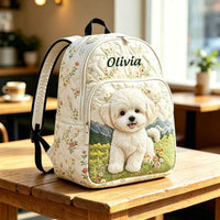 Floral Puppy Personalized Quilted Backpack TP31