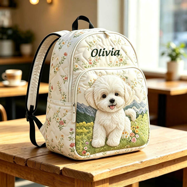Floral Puppy Personalized Quilted Backpack TP31