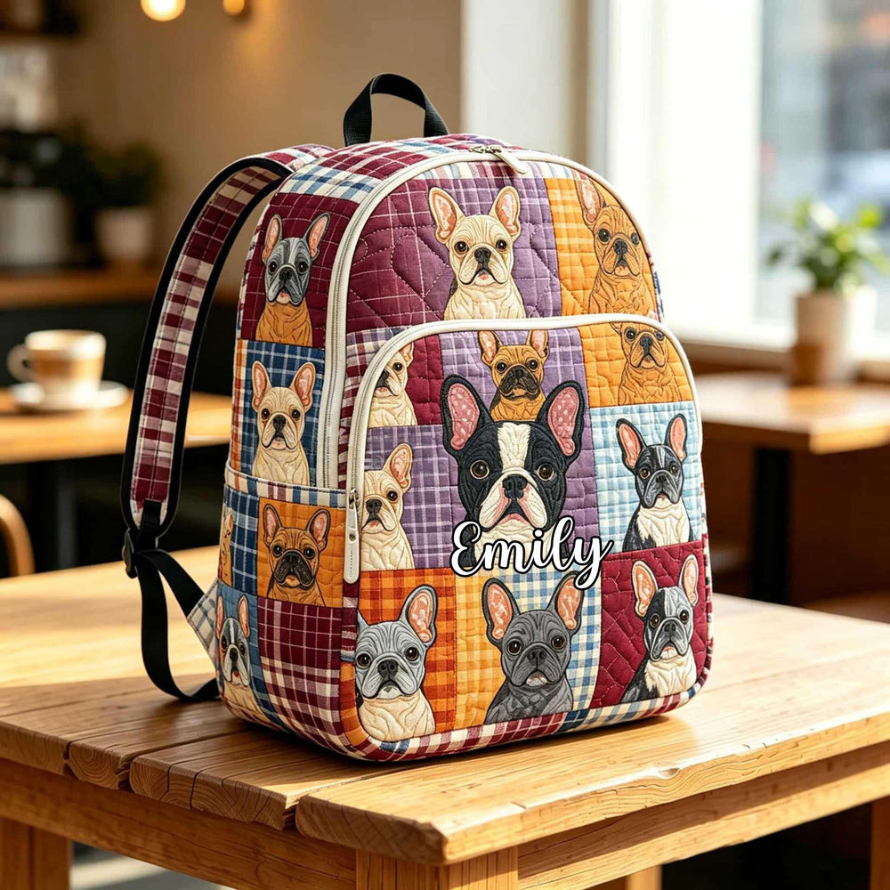 French Bulldog Personalized Quilted Backpack PQ35