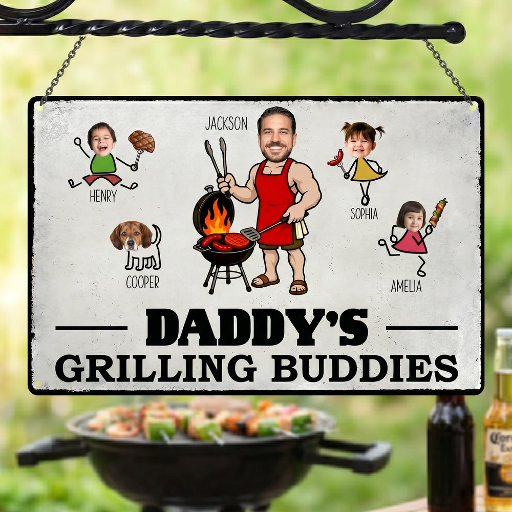 Dad' Grilling Buddies Funny Father's Day Gift - Personalized Metal Sign | BBQ Dad Gift