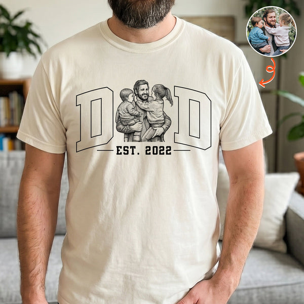 Dad Custom Photo Sketch Line Art Father's Day Gift For Husband, Dad - Personalized Shirt