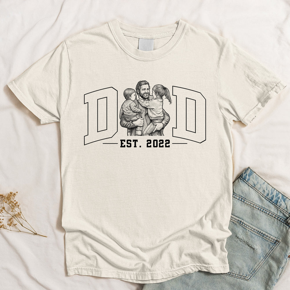 Dad Custom Photo Sketch Line Art Father's Day Gift For Husband, Dad - Personalized Shirt
