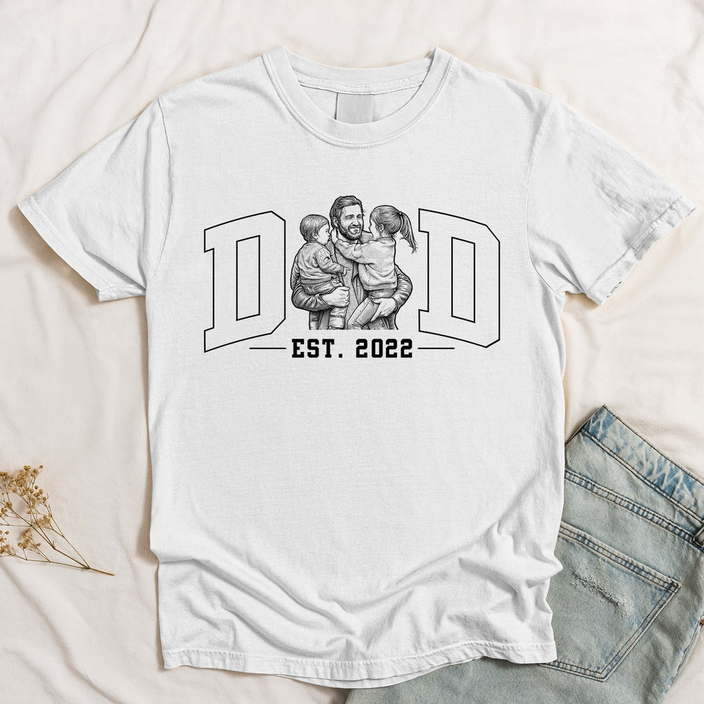 Dad Custom Photo Sketch Line Art Father's Day Gift For Husband, Dad - Personalized Shirt