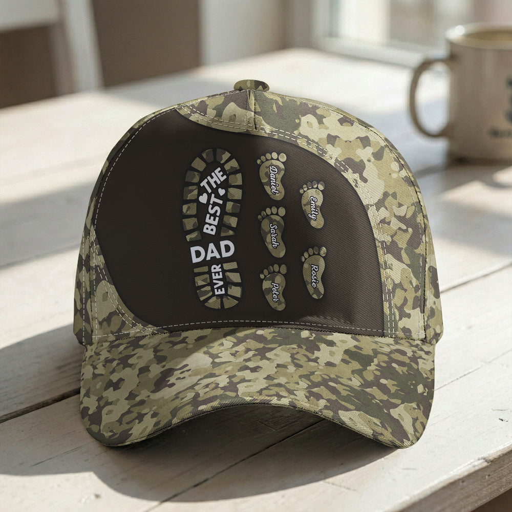 Dad Foot Print Gift For Dad Grandpa - Personalized Cap | Cute Family Gift