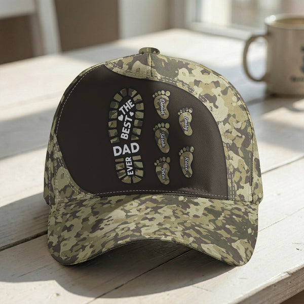 Dad Foot Print Gift For Dad Grandpa - Personalized Cap | Cute Family Gift