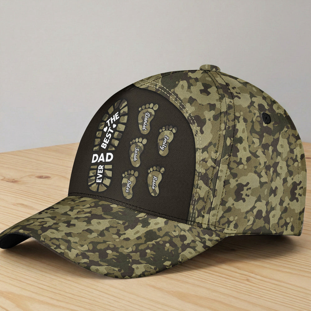 Dad Foot Print Gift For Dad Grandpa - Personalized Cap | Cute Family Gift