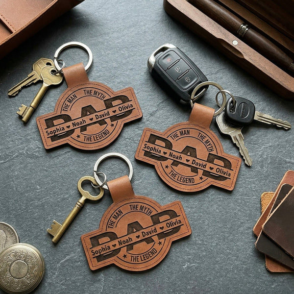 Dad, Papa, Grandpa, Pop The Man, The Myth, The Legend With Kid's Names - Personalized Keychain