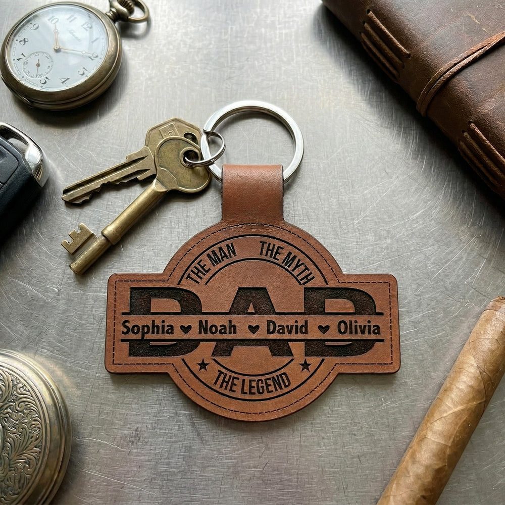 Dad, Papa, Grandpa, Pop The Man, The Myth, The Legend With Kid's Names - Personalized Keychain