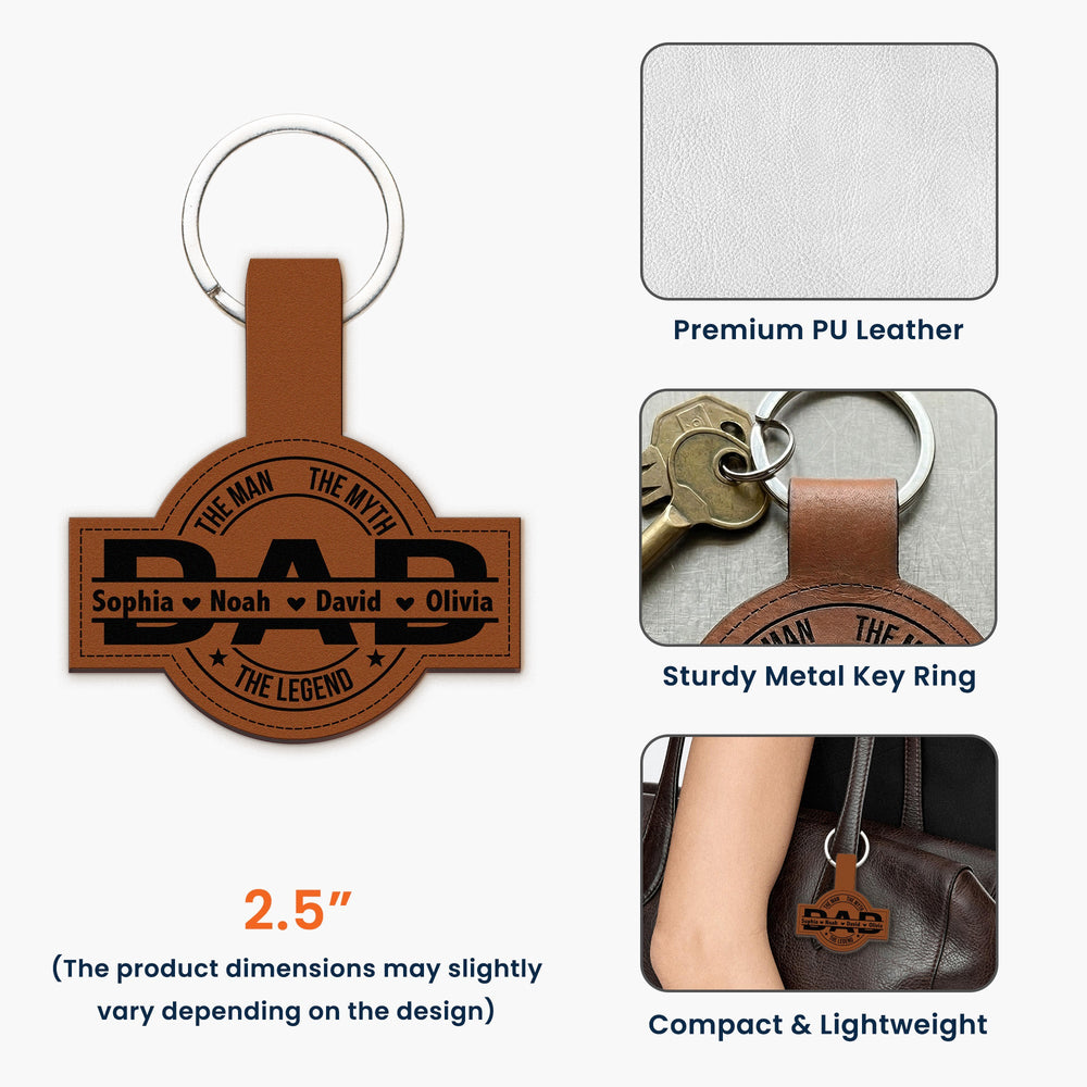 Dad, Papa, Grandpa, Pop The Man, The Myth, The Legend With Kid's Names - Personalized Keychain