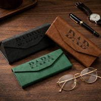 Dad, Papa, Grandpa With Kids' Names - Personalized Leather Glasses Case