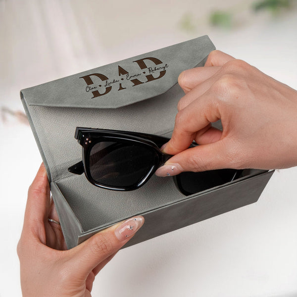 Dad, Papa, Grandpa With Kids' Names - Personalized Leather Glasses Case