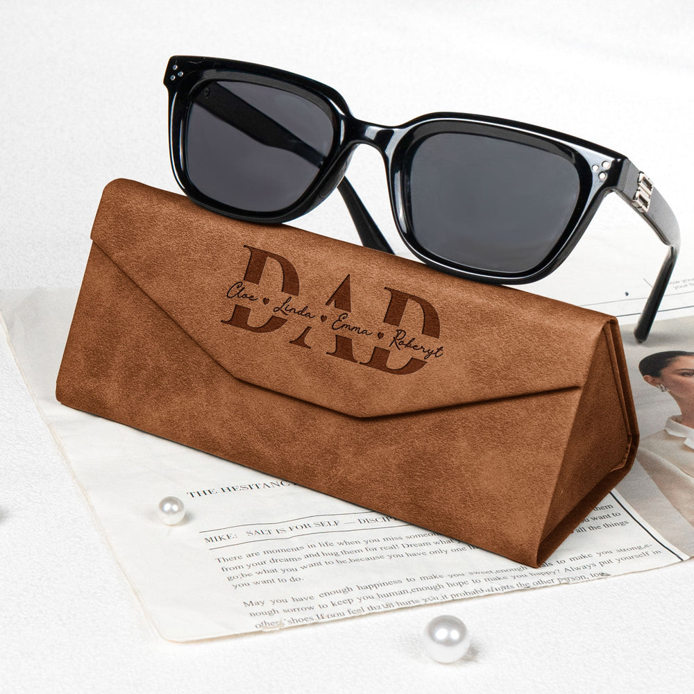 Dad, Papa, Grandpa With Kids' Names - Personalized Leather Glasses Case