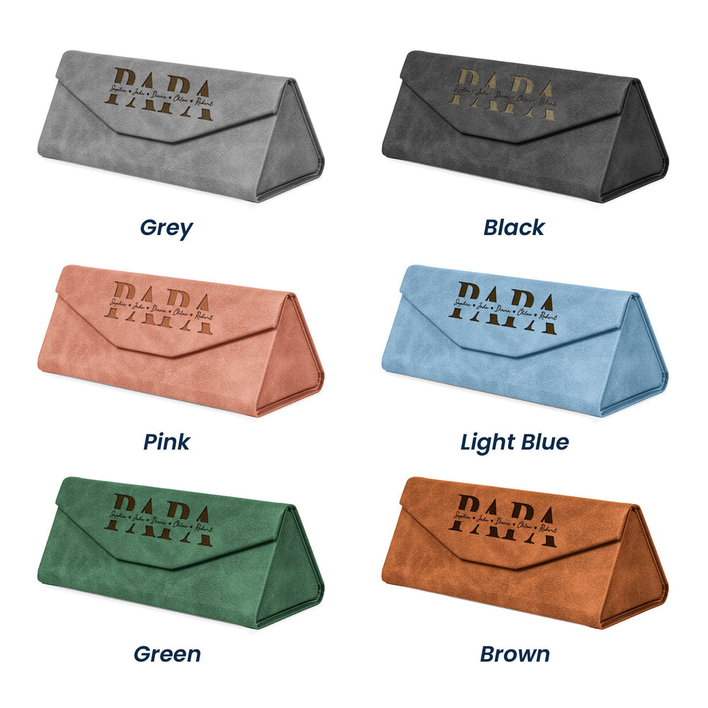 Dad, Papa, Grandpa With Kids' Names - Personalized Leather Glasses Case