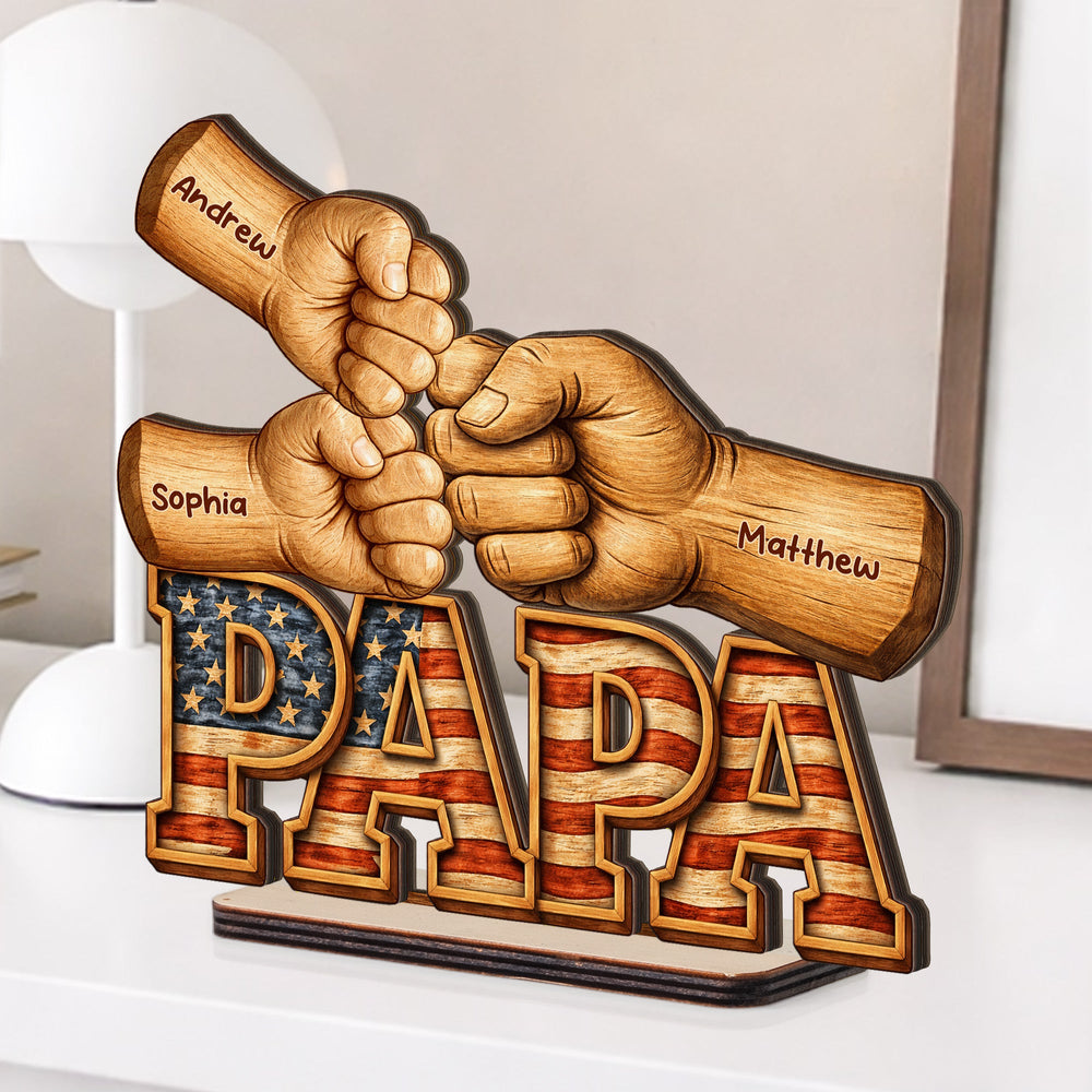 Dad, Papa, Pop Fist Bumps - With Kids' Names - Personalized Wooden Plaque