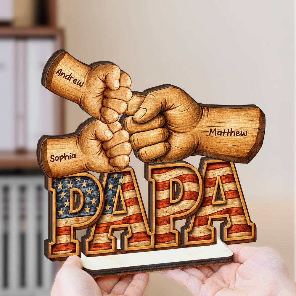 Dad, Papa, Pop Fist Bumps - With Kids' Names - Personalized Wooden Plaque