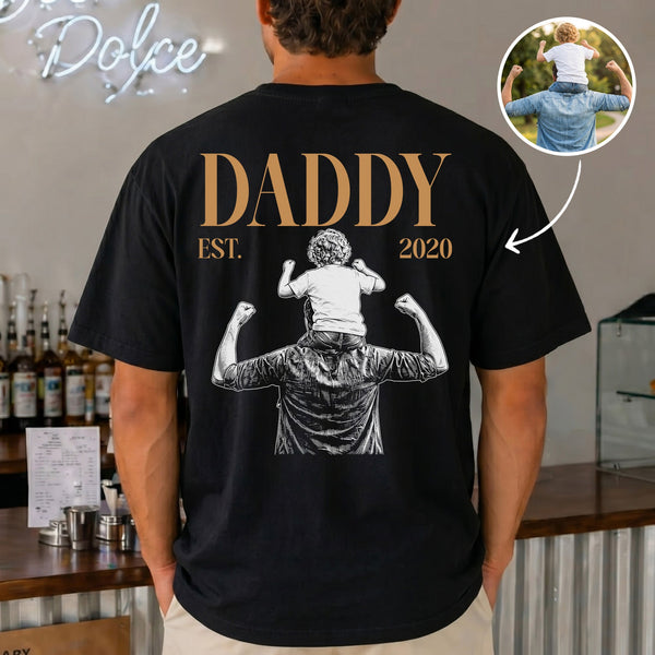 Daddy Est Custom Photo Sketch Art Dad Gift - Personalized Shirt
